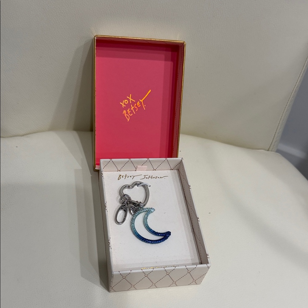 Betsey Johnson Blue Ombre Crescent Moon Keychain with Silver Hardware